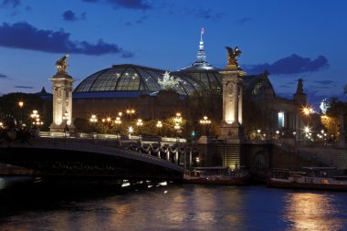 The Alexander III Bridge at night, Paris, France. clipart