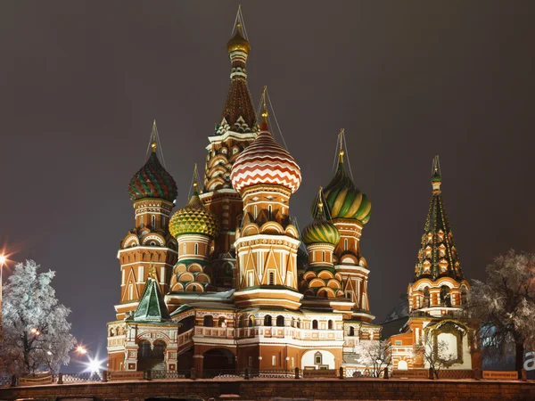 Intercesión Catedral Basilio Plaza Roja Por Noche Moscú Rusia — Foto de Stock