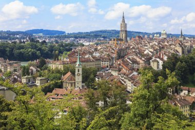 Bern, the capital of Switzerland. Beautiful old town. Prominent cathedral tower. clipart