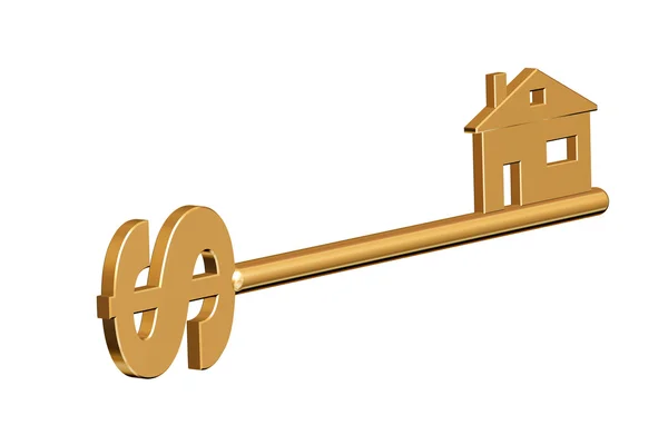 stock image Golden key to your home with a dollar