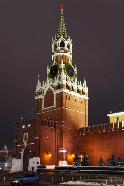 Ett Spasskij Torn Kreml Nattvisning Moscow Ryssland — Stockfoto