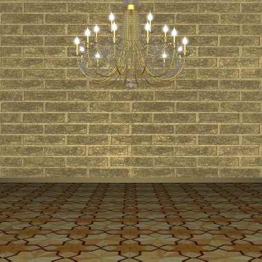 Chandelier against the background of a brick wall. clipart