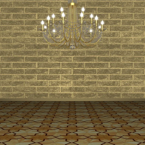 stock image Chandelier against the background of a brick wall.