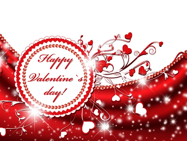 День Святого Валентина Над Червоною Драпіровкою Сердечками Зірками Копія — стоковий вектор