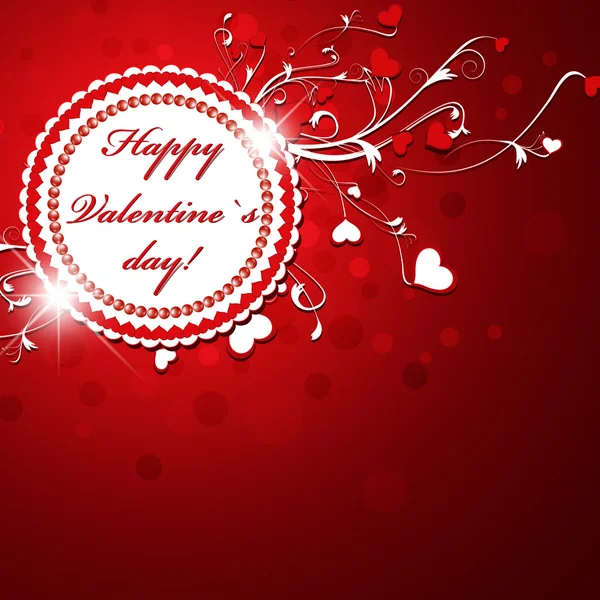 День Святого Валентина Лейбл Квіткою Червоному Тлі — стоковий вектор