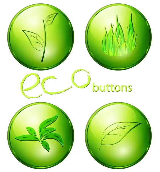 Conjunto Quatro Botões Ecológicos Verdes — Vetor de Stock