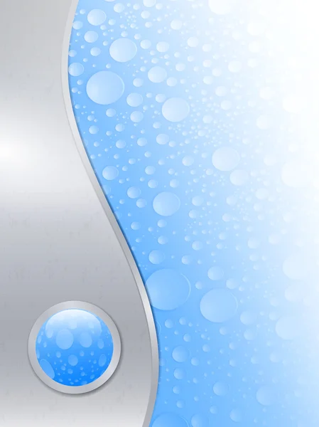Fondo de agua en marco de metal con botón brillante — Vector de stock