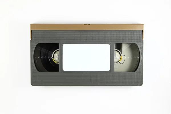 Parte delantera de la cinta de vídeo con etiqueta blanca . —  Fotos de Stock