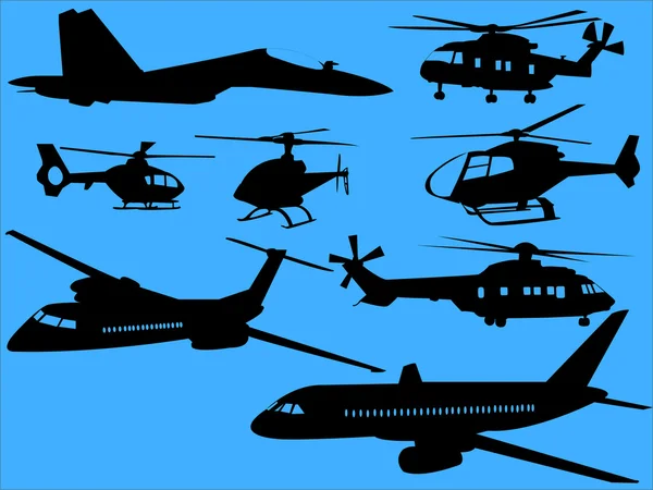Flugzeuge und Hubschrauber — Stockvektor