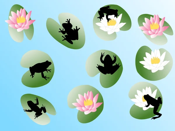 Kurbağalar üzerinde çiçekler — Stok Vektör