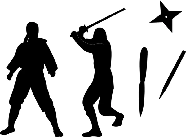 Ninja Avec Des Équipements Silhouette Vecteur — Image vectorielle