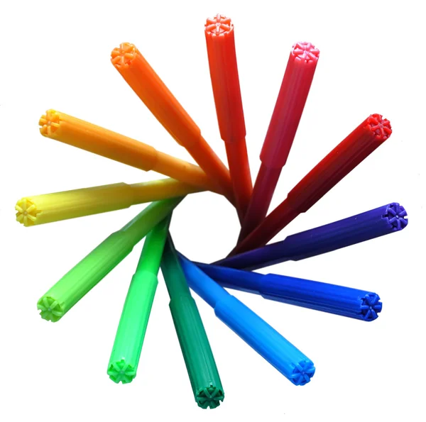 stock image Rainbow circle of felt pens on white