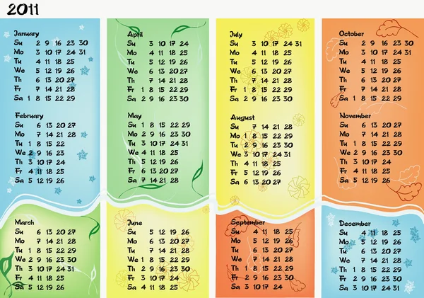Calendario 2011 en cuatro columnas — Archivo Imágenes Vectoriales
