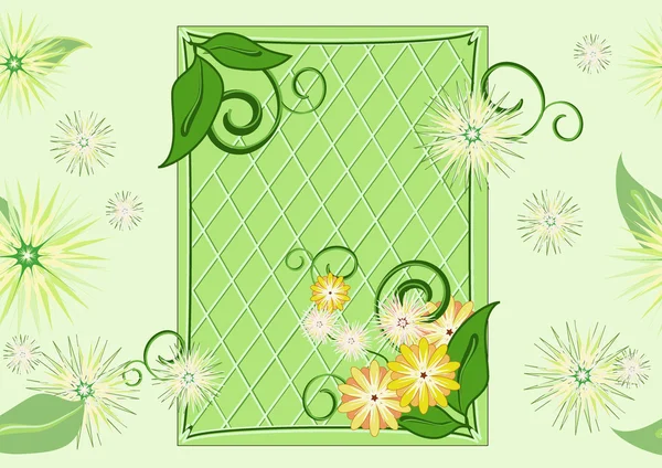 Padrão verde folha-e-flores sem costura (vetor ) — Vetor de Stock