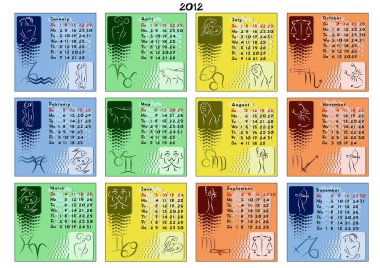 Calendar 2012 with zodiac signs clipart