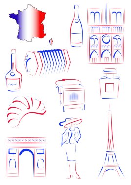 France sights and symbols clipart