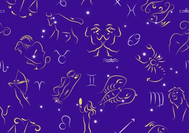 Night sky with zodiac signs. Seamless. clipart