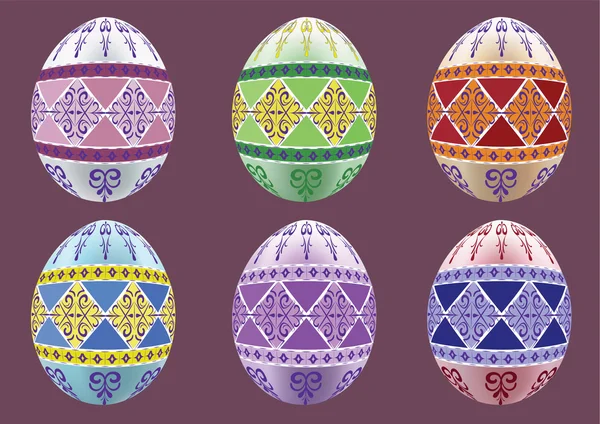 Seis huevos de colores — Vector de stock