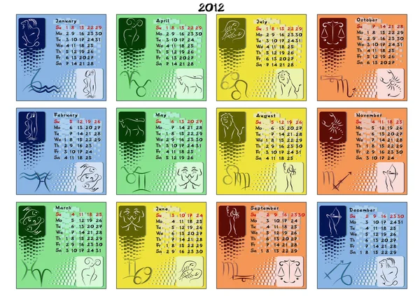 Kalender 2012 met sterrenbeelden — Stockvector