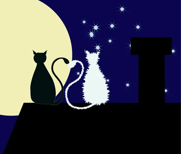 Çatıda iki kedi — Stok Vektör