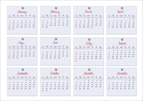 Kalender 2011. anteckningar ark. — Stock vektor
