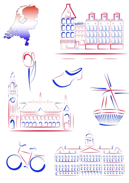 Países Bajos vistas y símbolos — Archivo Imágenes Vectoriales