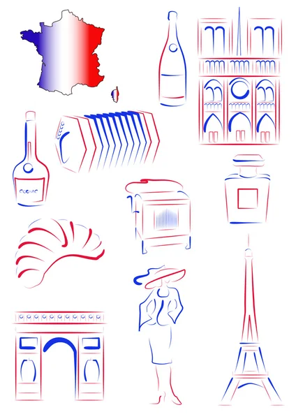 Frankrike sevärdheter och symboler — Stock vektor