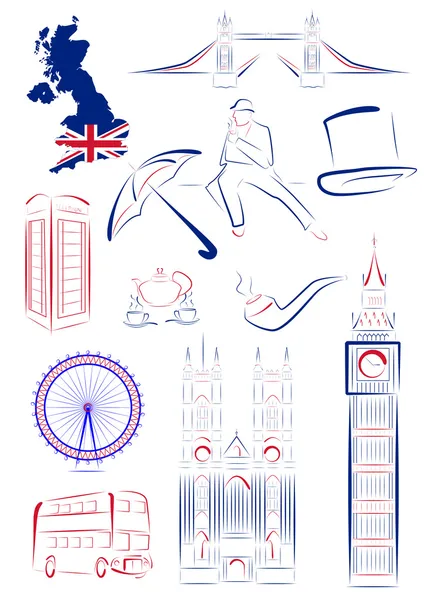 Große britische Sehenswürdigkeiten und Symbole — Stockvektor