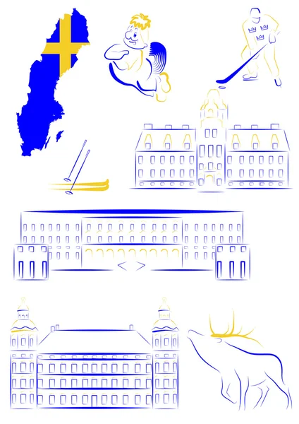 Svezia luoghi e simboli — Vettoriale Stock