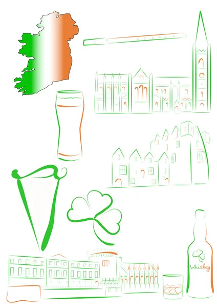 Írország látnivalók és szimbólumok — Stock Vector