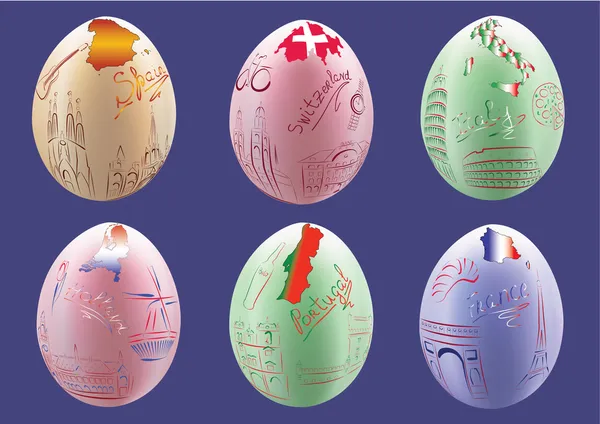 Huevos de Pascua con países — Vector de stock