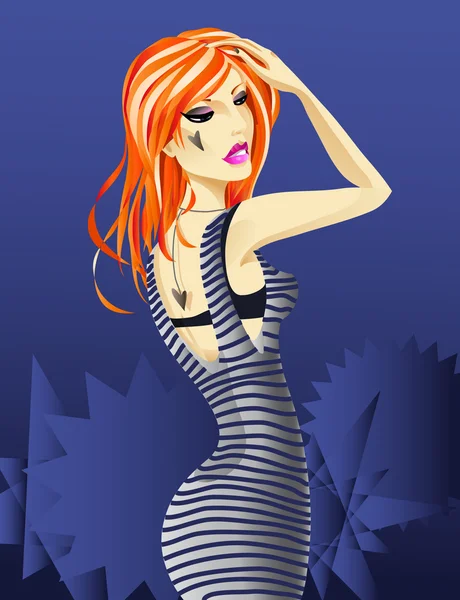 Redhead girl in striped — Stock Vector