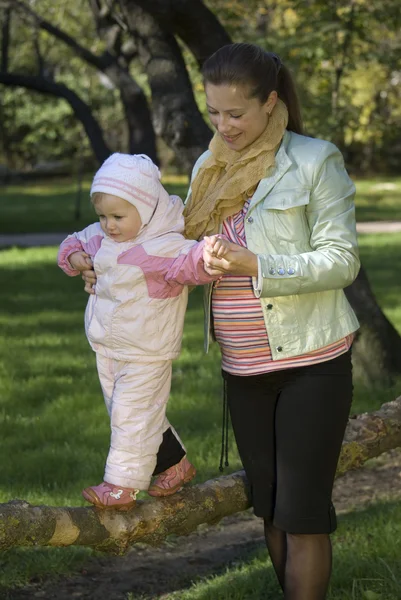Mutter Spielt Mit Tochter Herbst Park — Stockfoto
