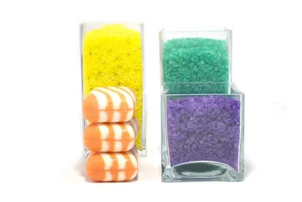 Цветные соли для ванн — стоковое фото