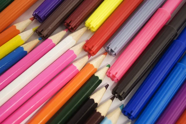 stock image wooden pencils of different colour, an accessory to drawing