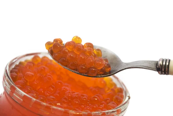 Red Caviar Spoon Salmon Caviar Isolated White — Stock Photo, Image