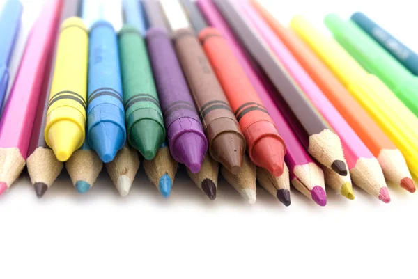 Lápices Colores Marcadores Aislados Blanco — Foto de Stock