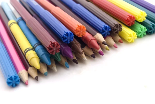 Colored Pencils Lie Wooden Surface — Stock Photo, Image