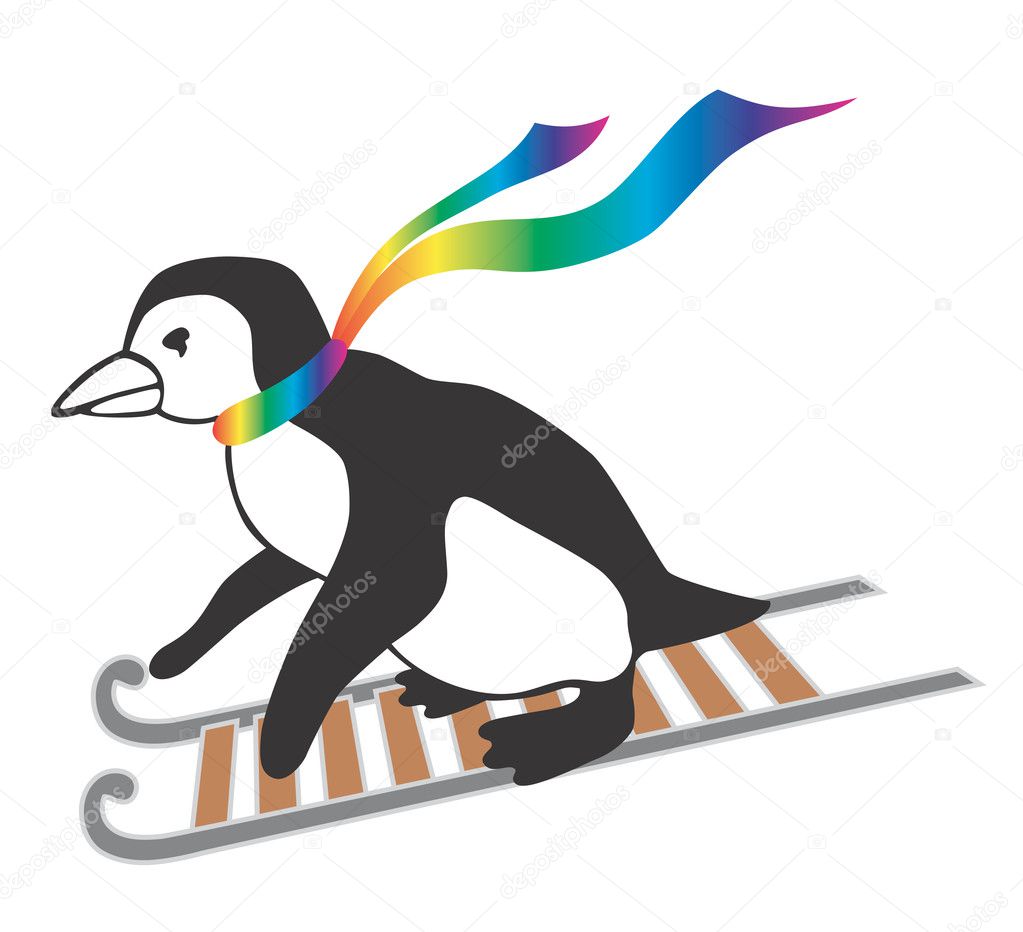 Cartoons penguin going on a sledge