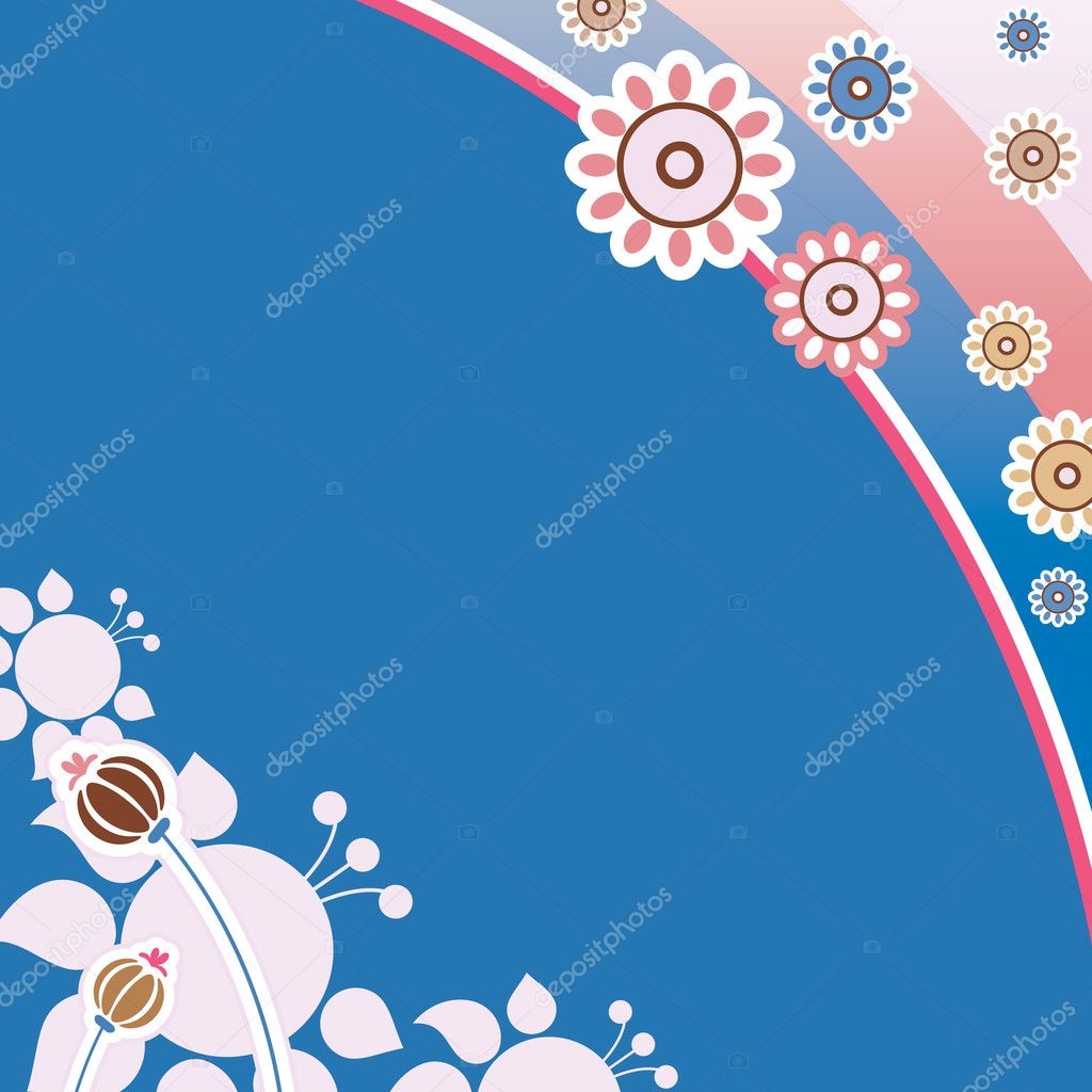 Background. Flower ornament, pink on a blue background