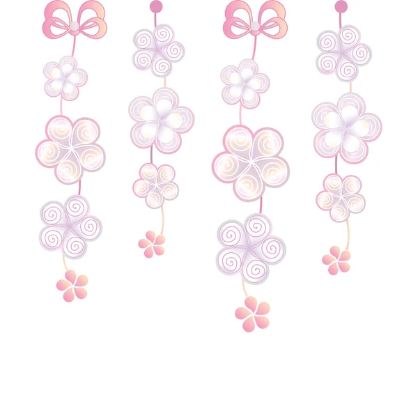 Weißer Hintergrund mit dekorativen Blumen und Schleifen — Stockvektor