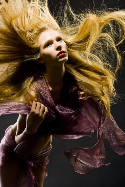 髪に飛んで美しいセクシーな若い女性の肖像画 — ストック写真