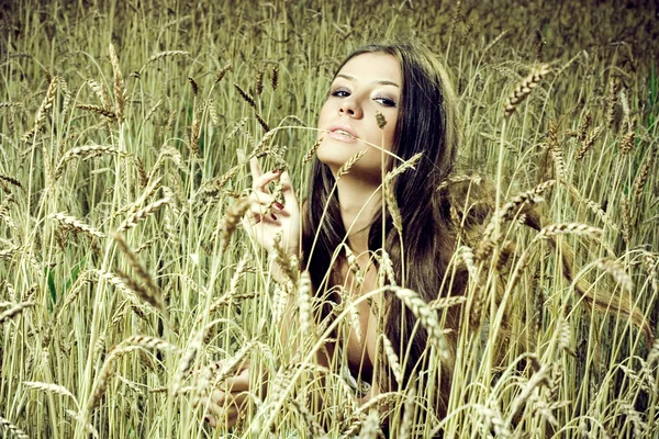 Jovem mulher no prado — Fotografia de Stock