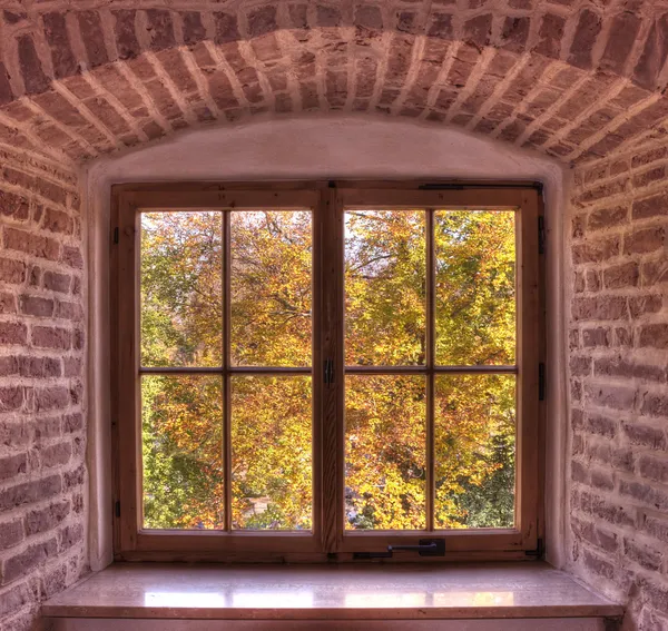 Visa från gamla fönster Stockbild
