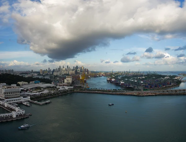 新加坡海港 全景视图与电缆车 — 图库照片