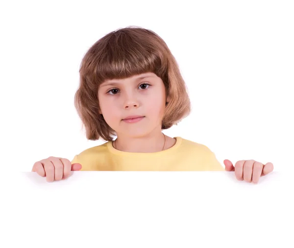 Красивая Маленькая Девочка Знаменем Изолированная Белом — стоковое фото