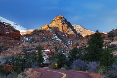 Zion National Park with road and snow clipart