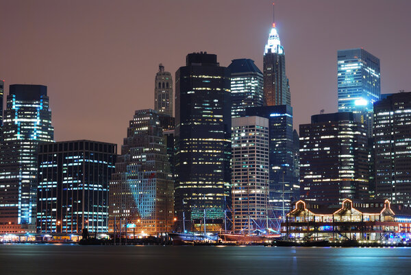 New York City Manhattan skyline at night.