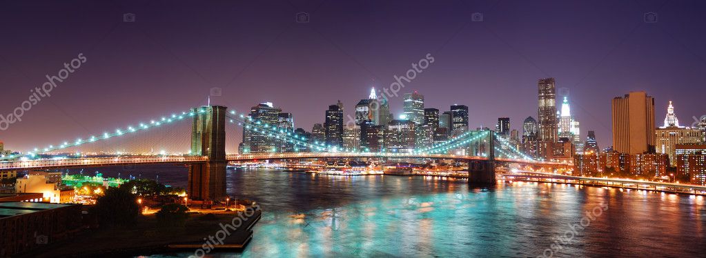 New York City Manhattan skyline Brooklyn Bridge panorama — Stock Photo ...