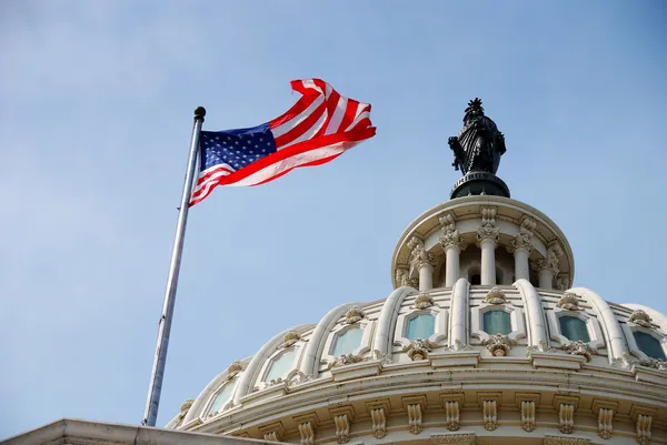 US Flag and Capitol building, Washington DC — Stock Photo, Image
